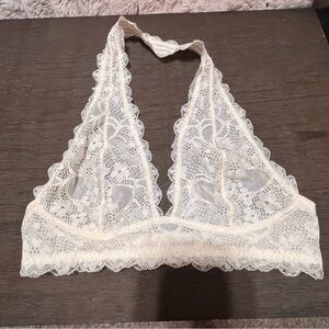 Free People Lace Halter Bralette in Ivory